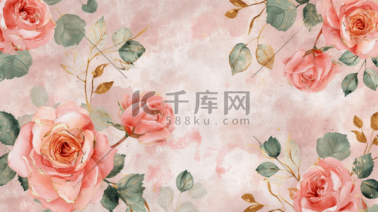 粉色叶子插画图片_粉色浪漫盛开的花朵插画17