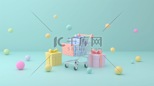 c4d立体电商插画图片_彩色3D立体电商购物车插画9