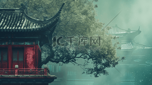 中国传统感插画图片_中国风古典建筑风景插画21
