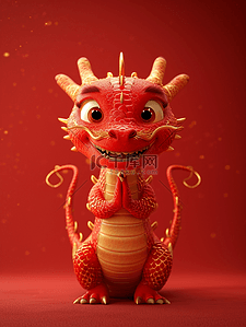 红色3D立体可爱中国龙插画3