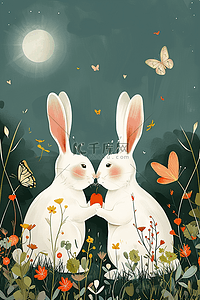 分享有礼插画图片_可爱兔子手绘春天插画海报