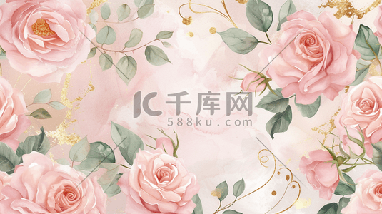 粉色叶子插画图片_粉色浪漫盛开的花朵插画4
