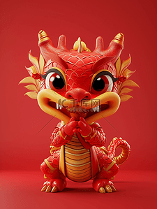 红色3D立体可爱中国龙插画2