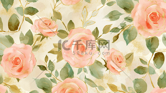 粉色叶子插画图片_粉色浪漫盛开的花朵插画5
