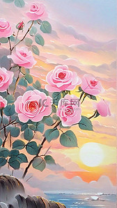 月季玫瑰插画图片_油画质感情人节玫瑰插画素材