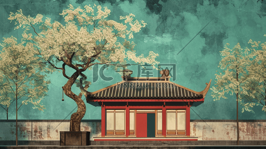中国传统感插画图片_中国风古典建筑风景插画20