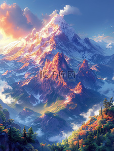 雪山岩石插画图片_可爱的风景与岩石雪山原创插画