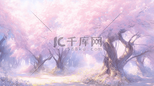 森林里紫色藤蔓大树插画14