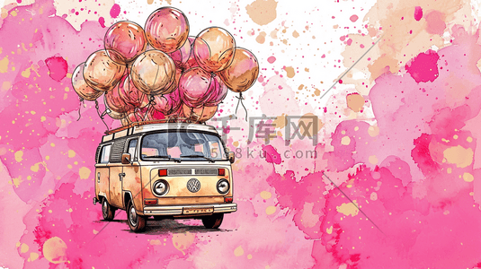 彩色晶格漫画插画图片_卡通漫画彩色汽车上有气球的插画10