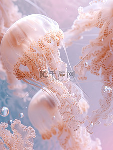 珍珠和透明的水晶水母漂浮插画设计