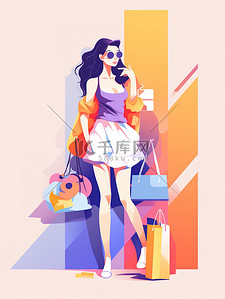 化妆品海报插画图片_女性在买化妆品和衣服插画海报