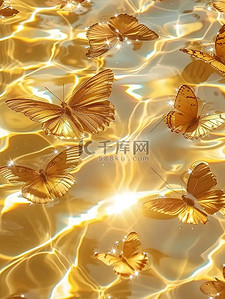 水面上闪闪发光橙色的蝴蝶插图