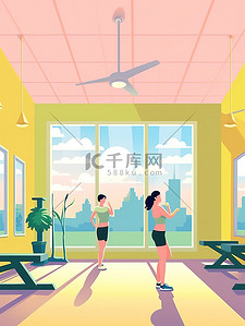 女性健身房锻炼插画