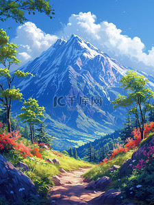 雪山岩石插画图片_可爱的风景与岩石雪山插画