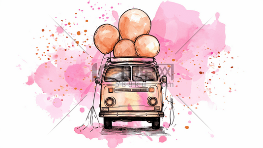 彩色晶格漫画插画图片_卡通漫画彩色汽车上有气球的插画1