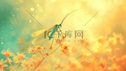 嗅花插画图片_蝴蝶蚂蚱嗅花插画9