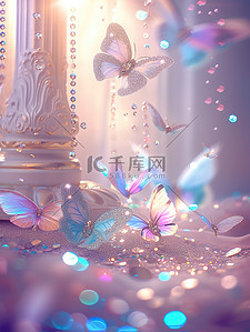 梦幻般的蝴蝶粉彩闪光插画海报