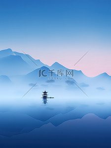 中山底图插画图片_水中山景传统建筑中国风插画设计