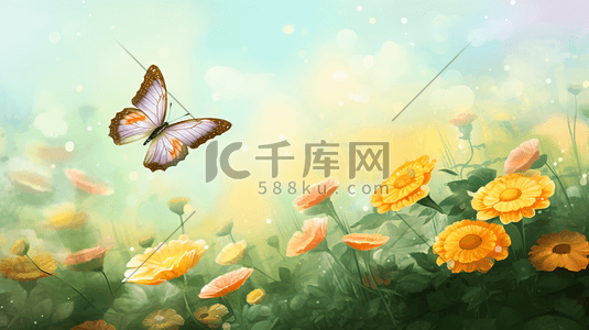 飞舞昆虫插画图片_花间飞舞的蝴蝶插画4