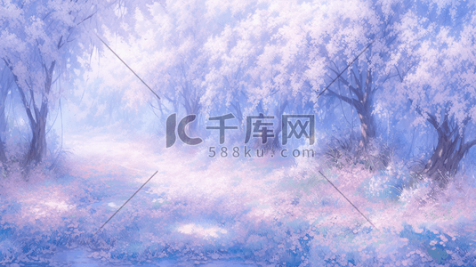 森林里紫色藤蔓大树插画16