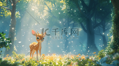 唯美森林里彩色小鹿的插画9