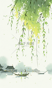 中国风柳枝插画图片_春天清明节中国风柳树插画