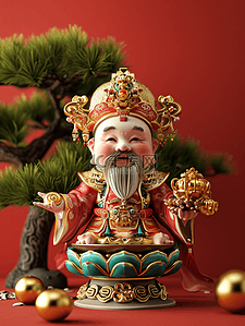 红色中国春节过年财神摆件的插画21