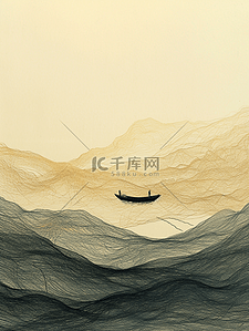 海峡两岸烟花插画图片_中国风河中的一叶扁舟插画1