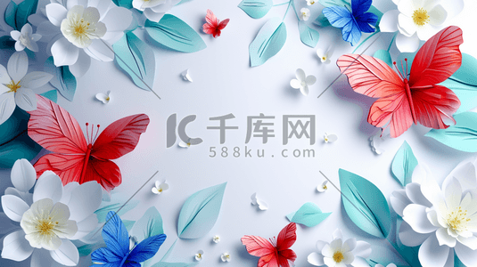 精美折纸插画图片_扁平化彩色折纸蝴蝶花朵的插画18