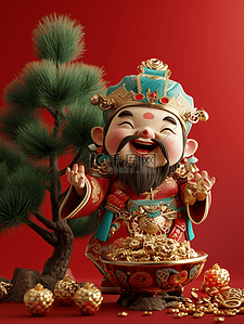 财神插画图片_红色中国春节过年财神摆件的插画14