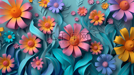 1折纸插画图片_五颜六色平面手工花朵花束的插画1