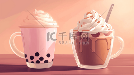 粉色冰激凌奶茶可爱插画24