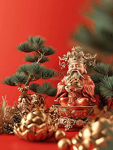 红色开心插画图片_红色中国春节过年财神摆件的插画12