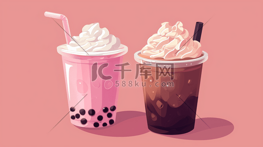 奶茶冰激凌插画图片_粉色冰激凌奶茶可爱插画9