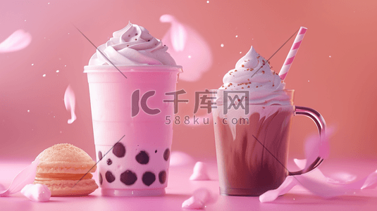 奶茶冰激凌插画图片_粉色冰激凌奶茶可爱插画14