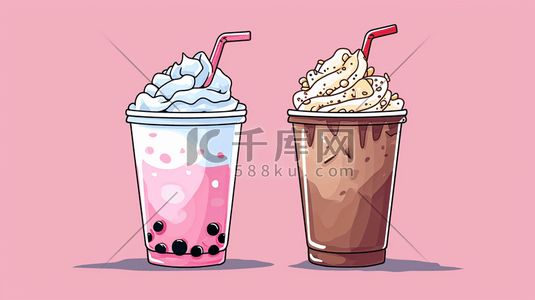 奶茶冰激凌插画图片_粉色冰激凌奶茶可爱插画15