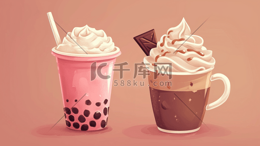 冰激凌奶茶插画图片_粉色冰激凌奶茶可爱插画10