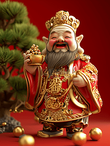 红色中国春节过年财神摆件的插画18