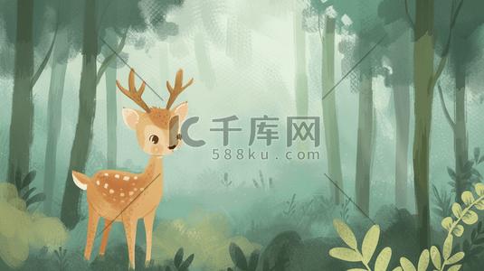 手绘卡通森林里小鹿的插画6