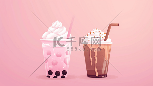 奶茶冰激凌插画图片_粉色冰激凌奶茶可爱插画28