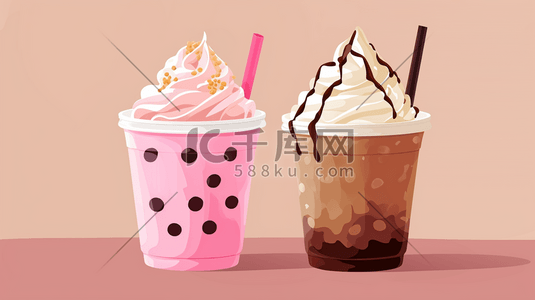 冰激凌奶茶插画图片_粉色冰激凌奶茶可爱插画16