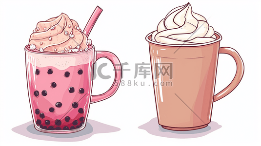 冰激凌奶茶插画图片_粉色冰激凌奶茶可爱插画11