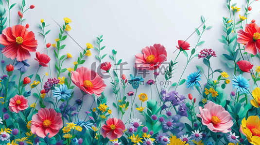 纸折花朵插画图片_五颜六色平面手工花朵花束的插画10