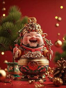 红色中国春节过年财神摆件的插画3