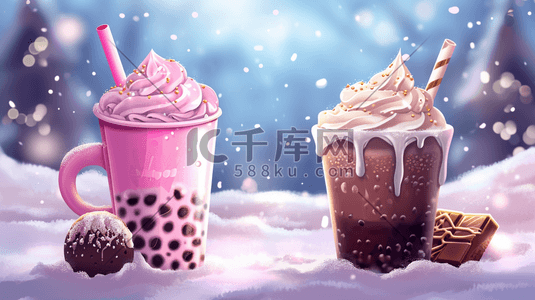 奶茶插画图片_粉色冰激凌奶茶可爱插画22