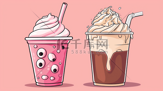 冰激凌奶茶插画图片_粉色冰激凌奶茶可爱插画27