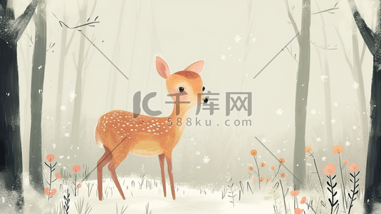 自然呵护插画图片_手绘卡通森林里小鹿的插画19