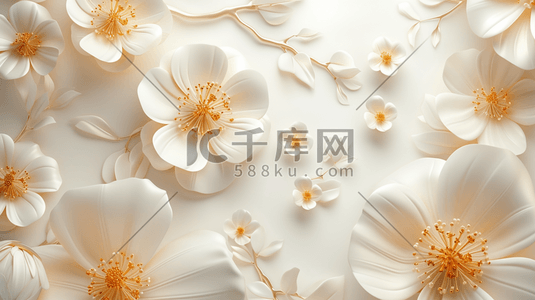 白色欧式简约花朵金属质感的插画5
