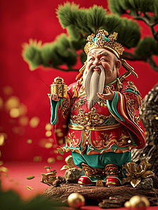 中国聚宝盆插画图片_红色中国春节过年财神摆件的插画9