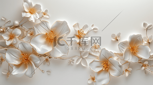 白色欧式简约花朵金属质感的插画11